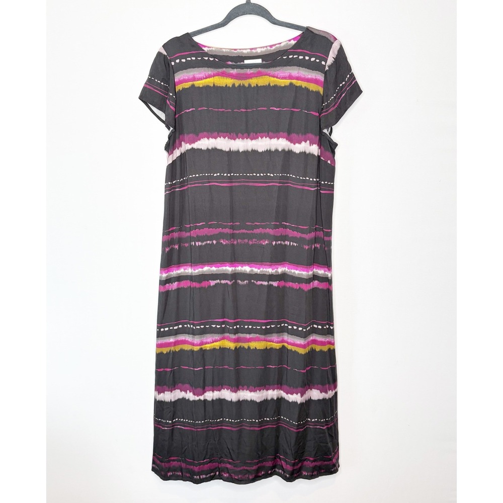 Pure Jill J.Jill Petite Large Black Pink Striped Ecovero Viscose‎ Midi Dress